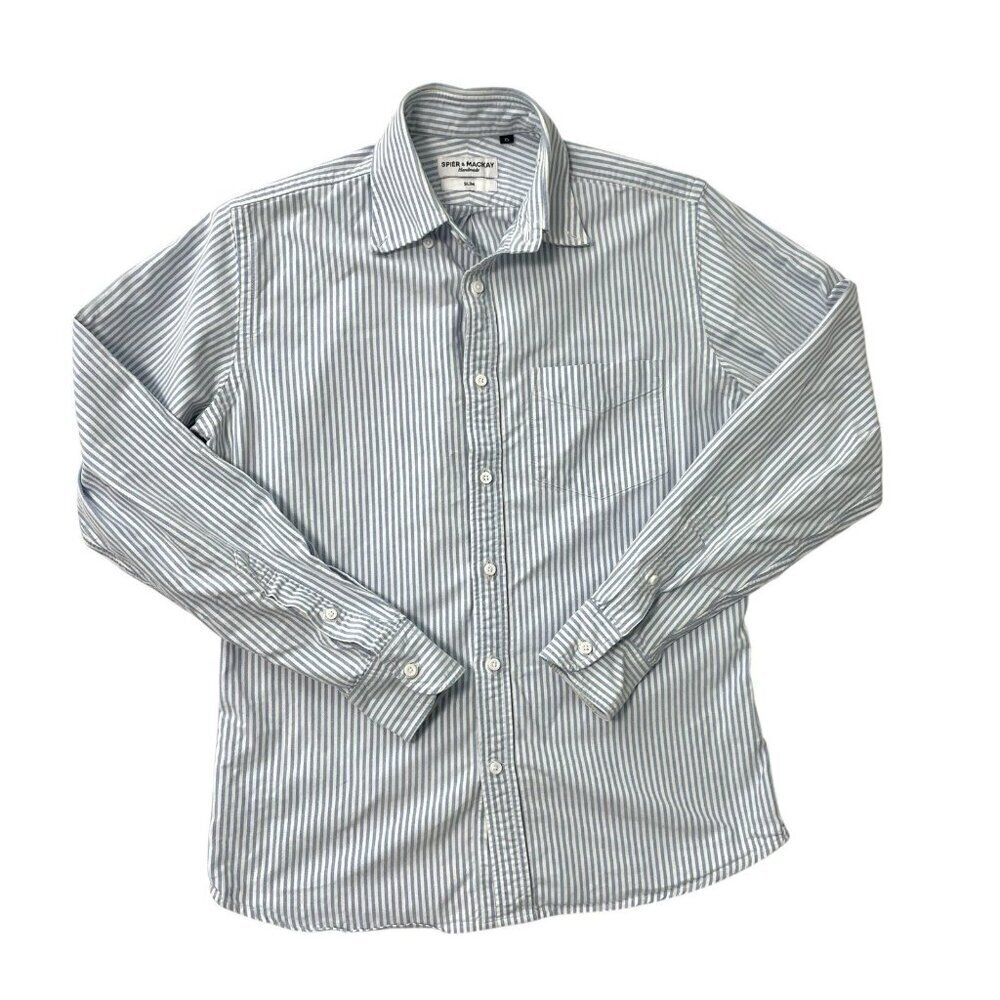Spier & Mackay Stripe Oxford Slim Fit Shirt Button Down Blue White size 15